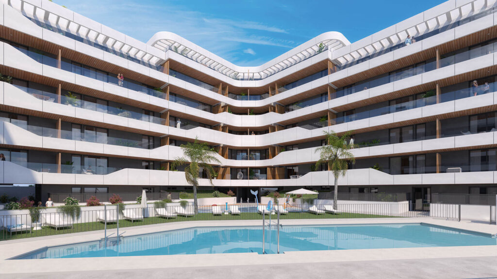 vista-diurna-zonas-comunes-con-piscina-alma-estepona-3-level