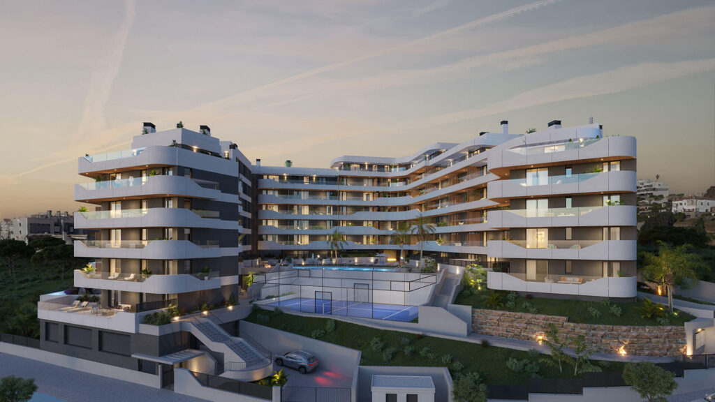 vista-fachada-atardecer-alma-estepona-3-level
